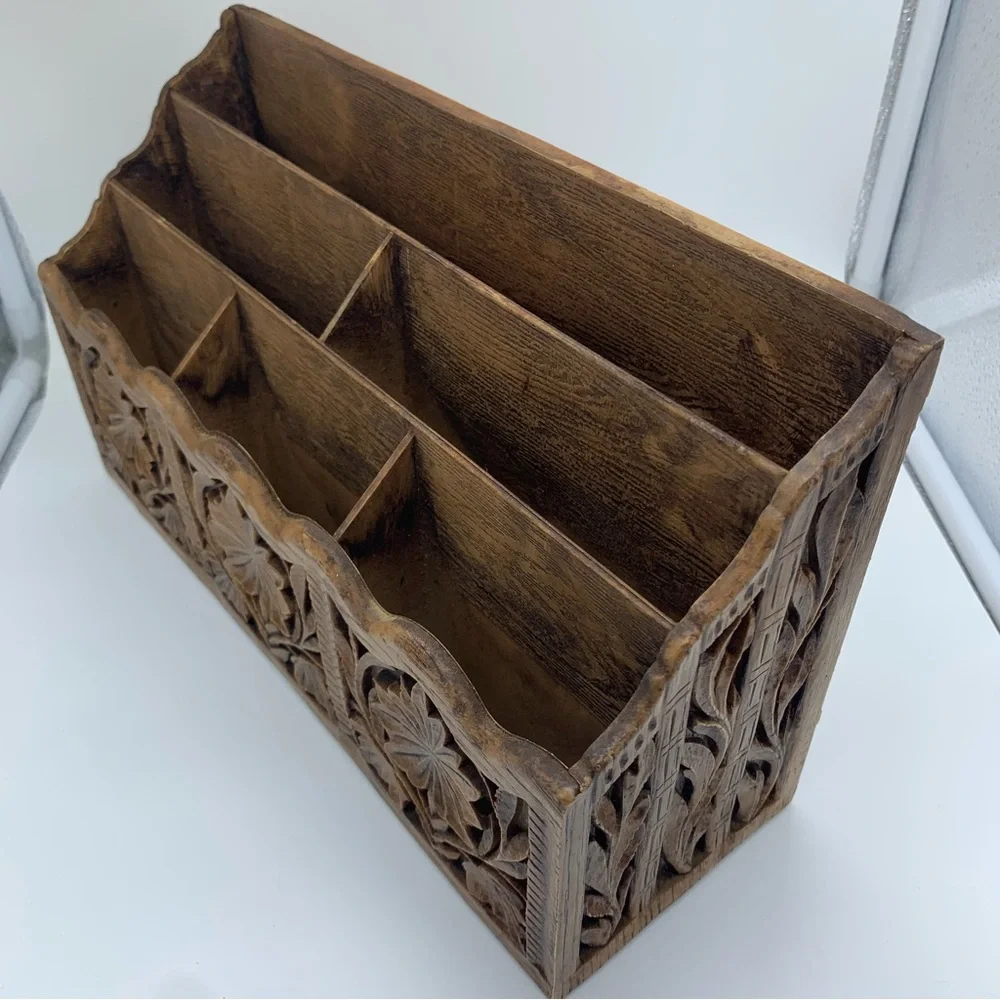 Vintage Lerner Carved Faux Wood Letter Holder Mail Organizer Storage - Picture 2 of 8